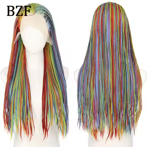 Colored Knotless Braided Wigs Straight Synthetic Braid Wig 13x3 Box Braided Lace Front Wig Braiding 