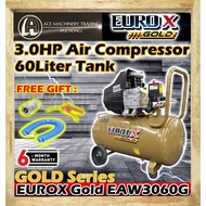 EUROPOWER EUROX GOLD 3HP/60L AIR COMPRESSOR F.O.C PU RECOIL HOSE 6M & Air Blow Gun EAW3060G