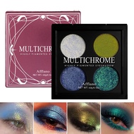 Multichrome Blue Green Eyeshadow Palette Pigmented, Duo Chrome Gold Yellow Green Glitter Eyeshadow P
