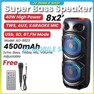 AO-8823 40W Super Bass dual 8 inci wireless speaker parti bunyi karaoke speaker kuasa bass big loud 