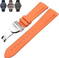 GANYUU Natural Rubber Watchband 20mm 22mm Special For Tudor Black Bay 1958 39mm 41mm GMT Pelagos Pin/Folding Buckle Rubber Strap (Color : Orange Folding, Size : 22mm)