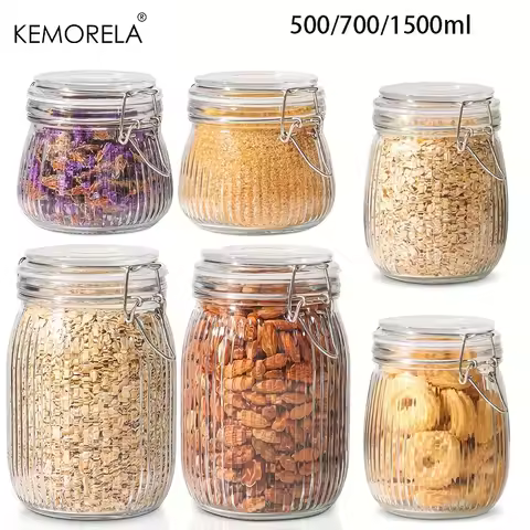2PCS Airtight Glass jar with lid Glass Storage Containers with Lids Striped Clip Fastening Jar for f