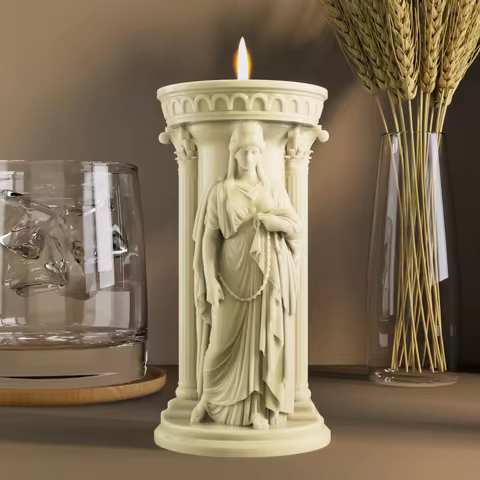 3D Athena Goddess Candle Silicone Mold Greek Athena Statue Roman Column Resin Mold Goddess Woman Scu