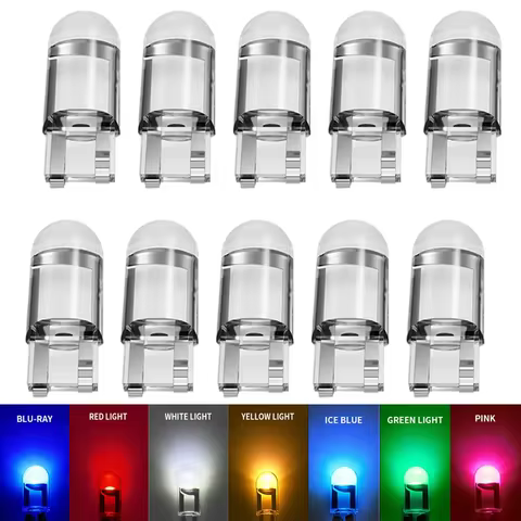 10Pcs T10 W5W 194 168 COB For Car LED burst Bulb Green Red 3000K 6000K Amber License Plate Lamp Auto