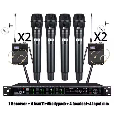 Leicozic 4 Channel KSM11 KSM8 Wireless Microphone Professionl Radio System Gooseneck Mic Headset Lav