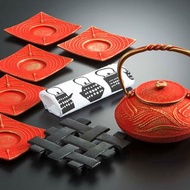 及富 南部鐵器 茶壺 禮品套裝 蜻蛉 金・紅色 0.5L 日本製