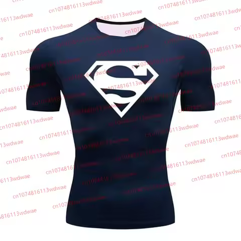 Superman Men's Skinny T-Shirt Jogger Sports Quick-Drying Store Sleeves Justice League Anime Fitness 