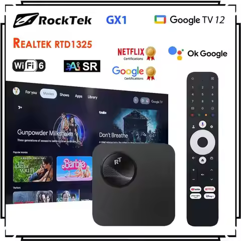 RockTek GX1 UHD Google TV 12 Box Netflix Google Certified Realtek1325 A55 Edge AI Support Dolby Atmo