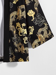 ชุดกิโมโนมังกรจีนสำหรับผู้ชายเสื้อยูกาตะนุ่มลื่นพิมพ์ลายเต็มตัวเสื้อตัวหลวมแขนยาวญี่ปุ่น