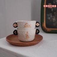 川穀原創兔子雙耳碗家用組合碗盤陶瓷餐具