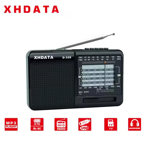XHDATA D-328 Versatile AM/FM/SW DSP Portable Radio Receiver with MP3 Player TF Card USB, and Bluetoo
