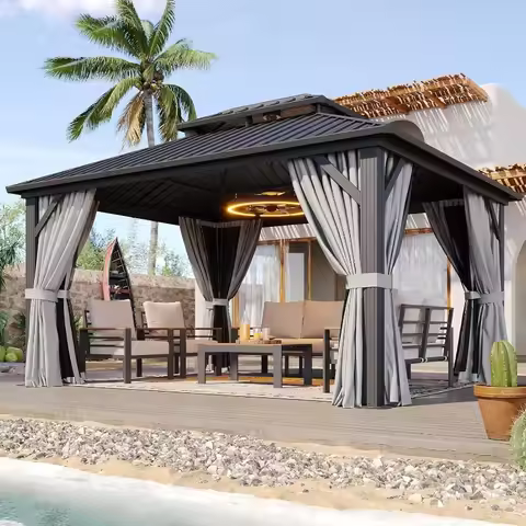 Aoxun 10x12 Gazebo Hardtop Gazebo with Double Galvanized Steel Roof Outdoor Pavilion with Breathable