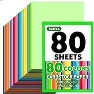 80 Sheets 8.5" X 11" Colored Cardstock, 80 Assorted Colors 180 GSM/65 LB Construction Paper Card Sto