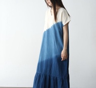 【棉麻手工藍染】 寬鬆V領/三色魚尾裙