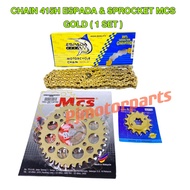 LC135/SRL110/Lagenda 110/Y110 SS/Y100/RXZ/Y15 Y15ZR Y16 Y16ZR (4 Lubang)Sprocket Set 415 Gold Spoket &amp; Espada Chain 415H