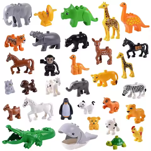 Large Building Blocks Zoo Animal Dinosaur Marine Creature Modeling Horse Dog Cat Fish Compatible wit
