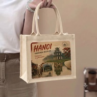 Vintage Hanoi Canvas Tote Bag – Canvas Bag Printed with Hanoi Places, Unisex Fashion Travel Tote Bag