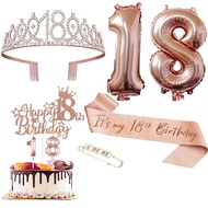 8PCS Rose Gold Number Birthday Crown21Years Old30Years Old40Birthday Balloon and Candle Set