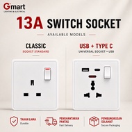 13A Switch Socket Soket Dinding 13A Universal USB + Type C