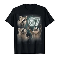 67 Meme Racoon Howling at The Moon 67 T-Shirt 6 7 Halloween T-shirt For Men Women 100% Cotton T Shir