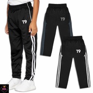 (1Y-15Y) Kids T9 Black Tracksuit / School Sport Long Pant (Random Stripe Color)