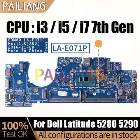 LA-E071P For Dell Latitude 5280 5290 Notebook Mainboard 04K998 04T711 04X332 03Y392 i3/i5/i7 7th Lap