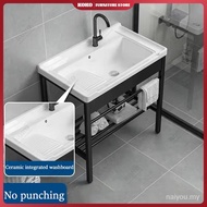 Wash basin floor-standing ceramic laundry basin with washboard balcony stainless steel bracket integ