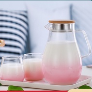 FOURETAW Glass Cold Water Kettle Milk Bottle Pink Gradient High Temperature Resistant Lemonade Glass Jar Jug Kettle Thickened Creative Household Juice Jug with Lid Filter Nordic Wind High Temperature Resistant Teapot Water Cup Set