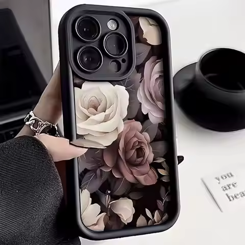 White Powder Wine Red Rose Pattern Phone Case For Xiaomi Redmi Note 14 13 12 11 Pro Plus 5G Candy Co