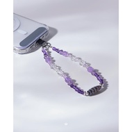 紫晶薰衣草紫晶水纹天珠白水晶手机绳 Amethyst Water Waze Dzi Beads Clear Quartz