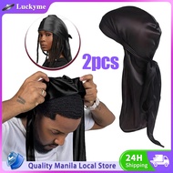 2pcs Silk Durag Bandana For Men Women Extra Long Tail Durag Hat Soft Silk Head Wraps Breathable
