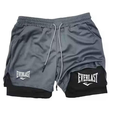 Men's running shorts, 2-in-1 double-layer sports shorts, sportswear, gym fitness shorts, training jo