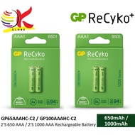 GP RECYKO+ 650 SERIES 2/4'S 650MAH AAA (GP65AAAHC-C4) /1000 SERIES 2'S 1000MAH AAA (GP100AAAHC-C2) R