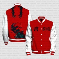 Bandai | Mechaniger Anime Varsity Jacket with Glowing Sword Samurai Back Print and Pink Atom Pattern