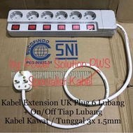 UK Plug to EU Extension Cable 6 Holes + On Off Each Hole Best 3x1.5mm/