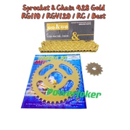 RG Sport/RGV 120/Suzuki Best/RC 80 100 110/RG 110 Sprocket &amp; Chain Gold GO&amp;GO 428 Spocket Spoket Rantai 1 Set