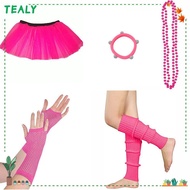 TEALY Neon 80s Prom party Leg Warmer Gloves Beads Hen Party