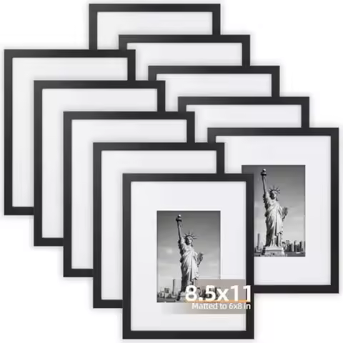 8.5X11 Picture Frame Set of 10 Display Pictures 6X8 with Mat or 8.5X11 Without Mat Photo Frames