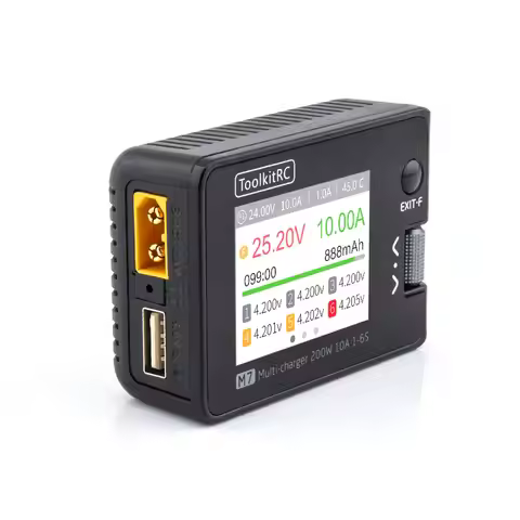 ToolkitRC M7 200W 10A Balance Charger Discharger With Voltage Servo Checker ESC Tester 1-6S Lipo Bat
