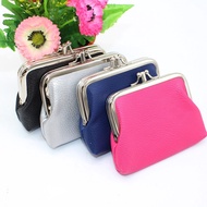 {Yuyu Bag} Candy Color PU Leather Double Layer Coin Purse Women Girls Simple Buckle Wallet ลิปสติก Portable Money Bag Mini Wallets