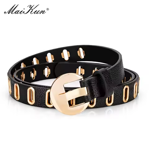 Maikun New Grunge Women Belt Adjustable Hole Grunge Punk Belts for Women Alloy Pin Buckle PU Leather