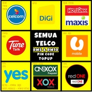 [KOD PIN] RM5 RM10 RM15 RM30 Top up Telco Reload SEMUA TELCO - All Telco Voucher ( Digi DG )HOTLINK UMOBILE