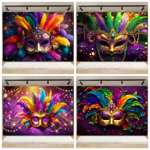 Venice Carnival Makeup Ball Photography Background, Colorful Masks Carnival Party Decoration Photogr