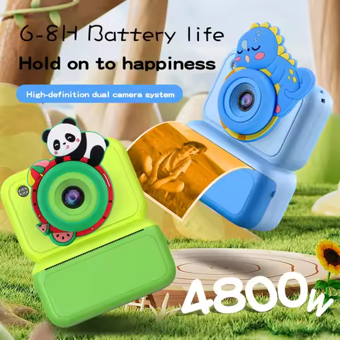 4800W Kids Instant Print Camera 1080P HD Dual Lens One-Click Photo B&W/Color Print 6-8H Battery Cute