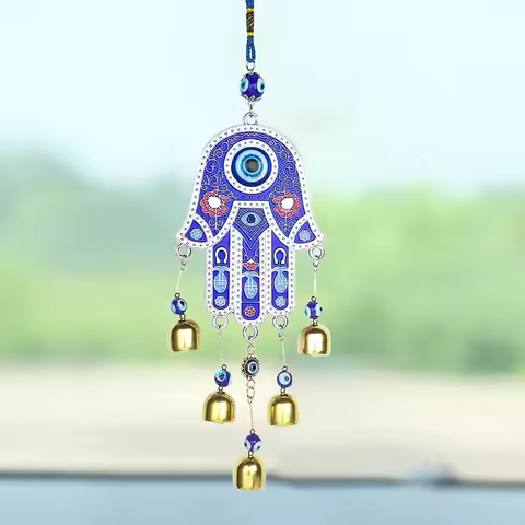 Muy Bien Fatima Wind Chimes Bell Amulet Turkish Blue Eye Bead Lucky Feng Shui Hanging Car Pendant Ba