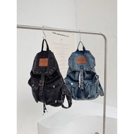 Urban Roaming < Denim Distressed Backpack.denim Backpack.large Capacity Bag.drawstring Backpack