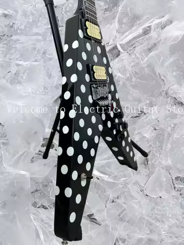 Flight V Randy Rhoads Polka White Dot Electric Guitar Black HH Pickups Guitar #ASP654286