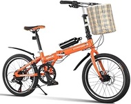 Fashionable Simplicity 20 Folding Bikes 7 Speed Lightweight Portable Adults Women Double Disc Brake Foldable Bicycle Reinforced Frame Commuter Bike " (Color : Orange)