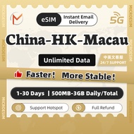 eSIM China & Macau & HongKong 1-30 Days Unlimited Data SIM Card/No need register | HK & MO SIM