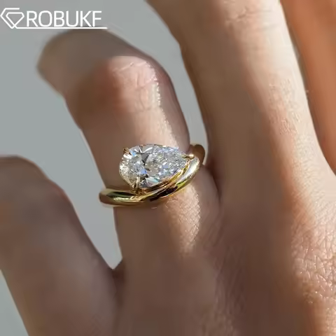 1.5/3CT East-West Pear Cut Moissanite Engagement Rings for Women 925 Sterling Silver 18K Gold Plated